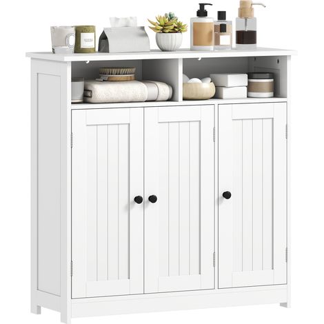 HOMCOM mueble de baño, armario de baño estrecho con 3 puertas, 2 compartimentos abiertos, estante ajustable, 85x30x85 cm, blanco