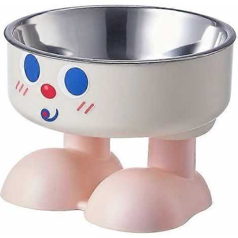 Comedero alto para mascotas con inserto de acero inoxidable, diseño de carita sonriente de dibujos animados, patas de gato y base antivuelco para perros y gatos. (1/5)