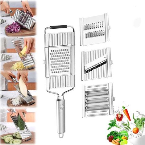 Set multifunzionale per affettare e tagliare verdure, tritatutto manuale in acciaio inox, grattugia multifunzionale 4 in 1 con lame rimovibili, facile da pulire e da usare. (1/5)