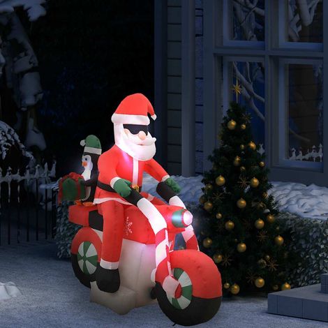 Père Noël Gonflable sur Moto avec Pingouin 160 cm Décoration Noël Extérieur LED IP44 - PANGIVO (1/5)