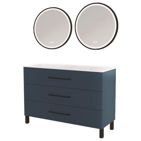 ONDEE ZEN - Meuble à poser MONACO - Dim 120cm - Bleu Minéral - Mir ALEXINE - Poignées noires (1/3)