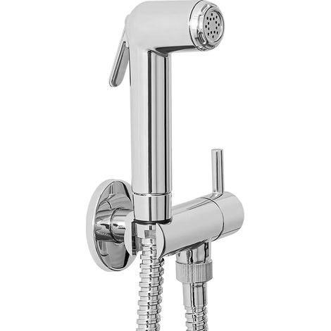 Set doccetta bidet cromata in abs con pulsante on/off e supporto con rubinetto