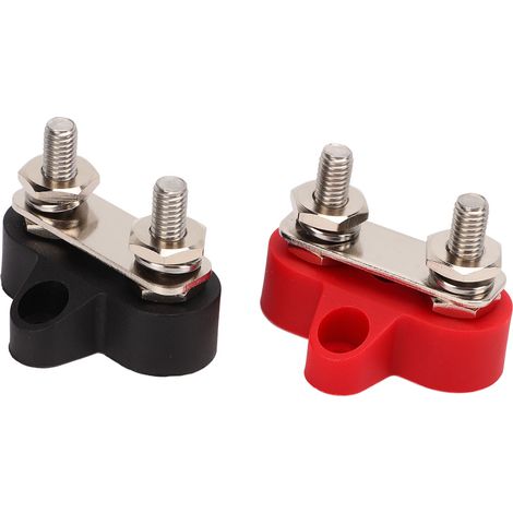 Barre de distribution électrique 2 pôles, bloc de jonction positif négatif, bornier lourd M6 (1/4in) pour voitures, camping-cars, quads, bateaux (1/5)