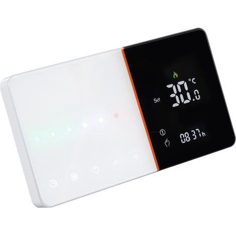 Programmierbarer WLAN-Thermostat mit Temperatur-, Feuchtigkeits- und Feinstaubmessung (PM2.5) sowie Sprachsteuerung, 95–240 V Wechselstrom, weiß, für Gasheizkessel (1/5)