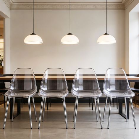 Lot de 4 chaises de salle à manger, Chaises transparentes, Chaise coque en acrylique et pieds en métal pour cuisine salon bureau, Argenté (1/5)