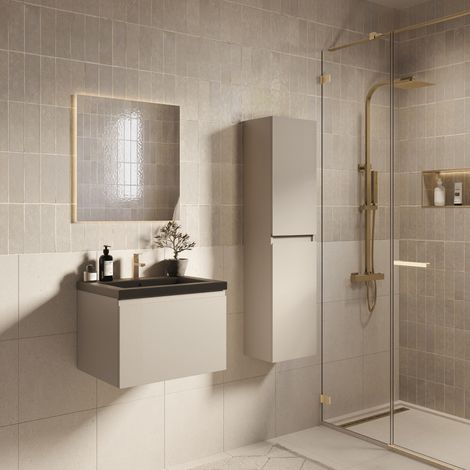 LOMAZOO Ensemble Meuble de Salle de Bain 60cm Greige - Vasque