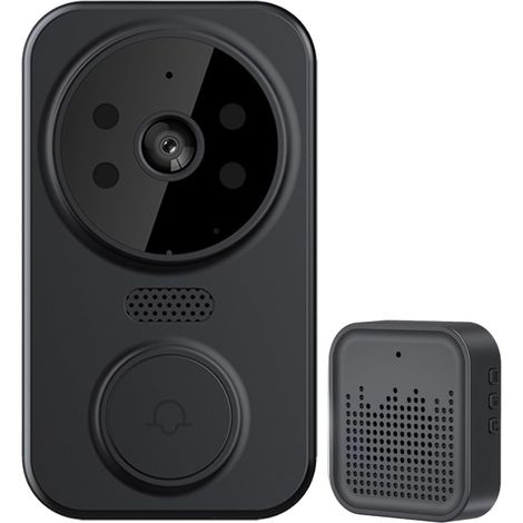 Sonnette vidéo avec interphone et Surveillance vocale bidirectionnelle for Une Utilisation intérieure et extérieure(Black) (1/3)