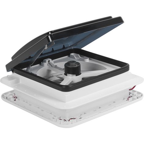 Manueller 12-V-Deckenventilator mit LED-Beleuchtung und 2-Wege-Funktion für Wohnmobile, Wohnwagen und Busse – 28 x 28 cm, Luftabsaugung und -zuluft. (1/5)