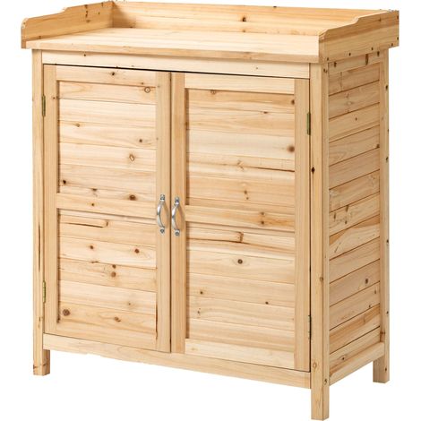 Outsunny freistehendes Gartenhaus aus massivem Tannenholz, vorgeölt, Naturfinish, Geräteschuppen mit Doppeltür und Innenregal, 83 x 40 x 92 cm