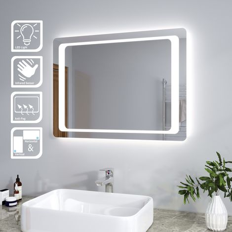 ELEGANT Modern LED Illuminated Bathroom Mirror with Light 800 x 600 mm + Demister Pad, Sensor