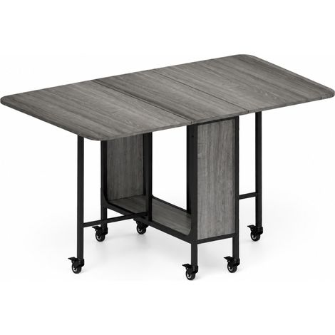 CHICFURN Tavolo da pranzo pieghevole ed estensibile 130x80x74 cm grigio con ruote e vano (1/5)