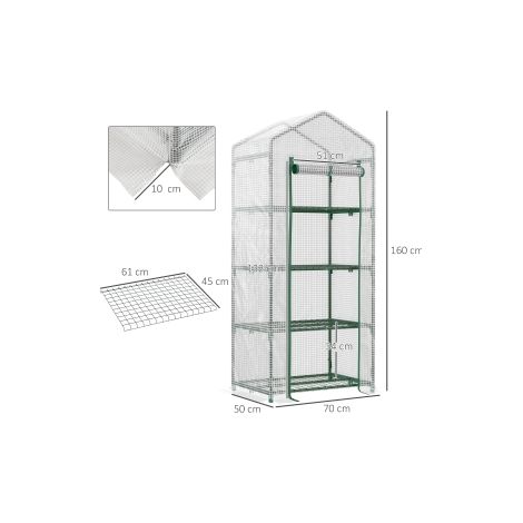 Serre de jardin blanche en film PVC 4 étagères avec structure métallique et porte enroulable pour tomates balcon et terrasse (1/5)