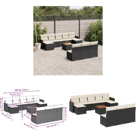 11-tlg. Garten-Sofagarnitur mit Kissen Schwarz Poly Rattan - Gartenmöbel Set - Esszimmergarnitur - Outdoor Möbel - Lounge Garnitur - Rattan Sofa - Home & Living (1/3)