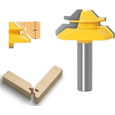 45 Degrés Lock Mitre Router Bit 12,7mm, APLUS Fraise à Bois, Fraise à Rainurer, Tenon Joint Cutter Pour Outil de Coupe du Bois Pour Machine de Gravure, Machine de Décogeupa (1/4)