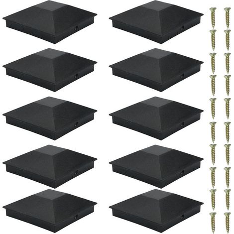 Lot de 10 capuchons de poteaux de clôture en bois de 102 x 102 mm (4 x 4 pouces) en plastique résistant à l\'eau et aux UV. Protègent les poteaux des fissures et du pourrissement. (1/5)