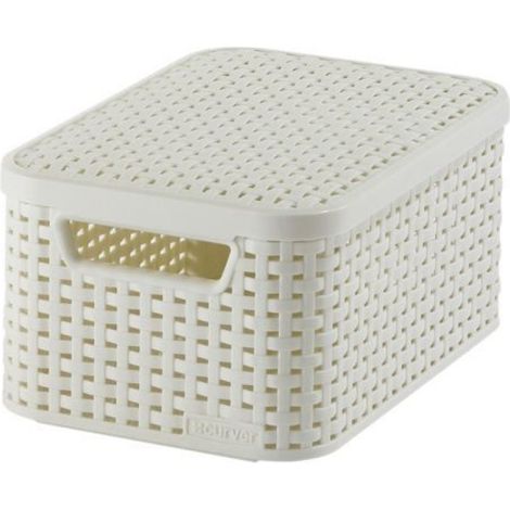 Panier Avec Couvercle - Rattan Style - Dimensions 291x198x142 mm - Couleur Crème - Taille S