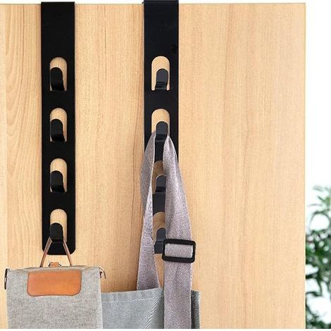 2-teilige Türgarderobe, Kleiderhaken mit 4 Haken, bohrfreie Türgarderobe, Türhaken zur Aufbewahrung von Jacken, Bademänteln, Handtaschen und mehr (Schwarz) (1/5)