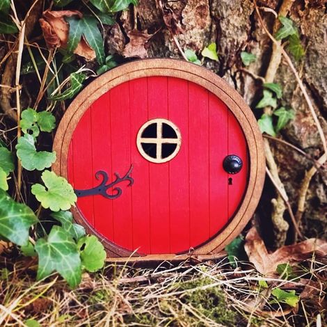 1 Porte Féerique En Bois, 10,5x10 Cm, Rouge, Pour Jardin Et Arbre (1/5)