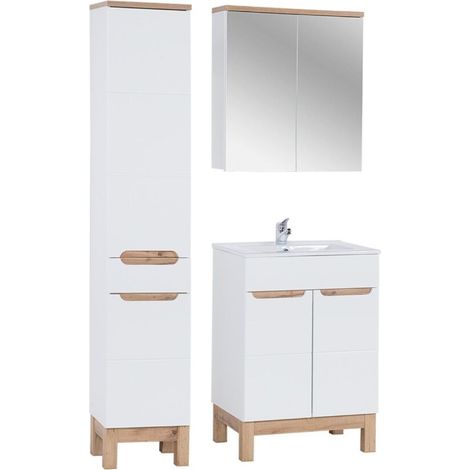 Insieme ERMANO: mobile sotto lavabo 80cm + lavabo da incasso + sifone + mobili con specchi