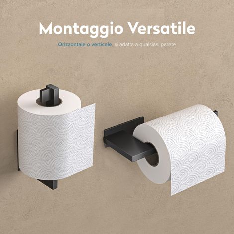 doporro Portarotoli da Parete in Acciaio Inox 304, Senza Forare o con Viti, Design Moderno Nero Opaco Lino-03