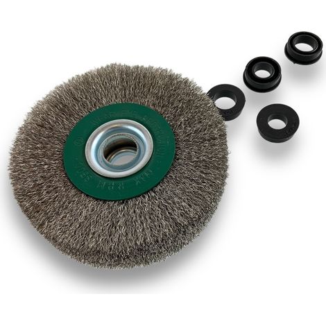 Brosse circulaire INOX Ø 125 mm Epaisseur 3 rangs Fil dur 0.30 mm ondulé Alésage 16 mm Touret meuleuse affûteuse ponceuse Brossage décapage polissage dérouillage Kibros 234128IT (1/5)