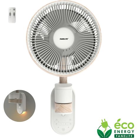 Fanelite - Ventilateur mural FS09 - Moteur DC - Hélice 20cm - 8 vitesses - Fonction éclairage LED & détecteur de mouvement - Silencieux