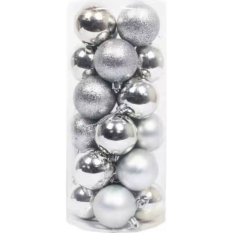 Set di 24 palline di Natale, 6 cm, decorazioni per albero di Natale in argento, ciondoli decorativi per albero di Natale (1/4)