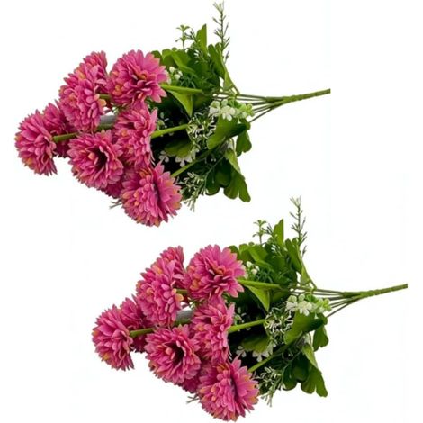 Lot de 2 fleurs de chrysanthème artificielles en soie pour décoration de tombe – Bouquet commémoratif résistant aux UV pour cimetière et décoration d'intérieur – Arrangement floral à tige longue (1/5)