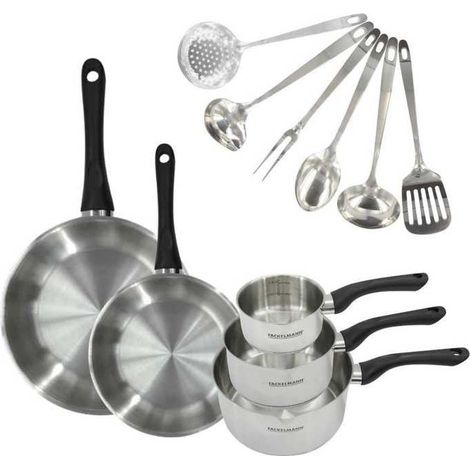 Batterie de cuisine - Tous feux dont induction - FACKELMANN - Geneva - Inox - 2 poeles 24 et 28, 3 casseroles et 6 ustensiles (1/3)