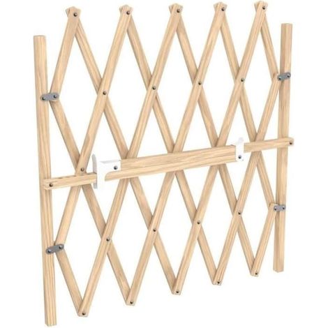 Barrière Pour Animaux - 1 Unité - Bois Brut - Système Pression Extensible - Chien Chat Escalier - 65-107 x 83 cm (1/3)