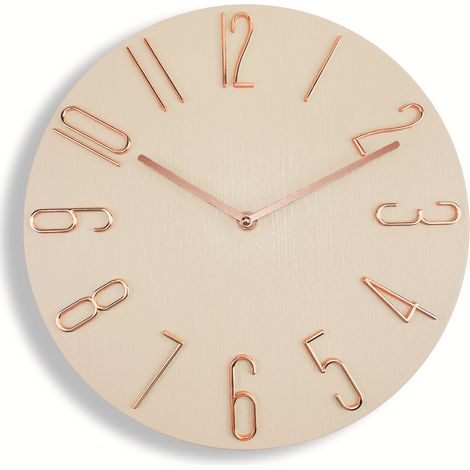 Horloge murale silencieuse nordique, 30 cm, analogique, légère, beige (1/5)