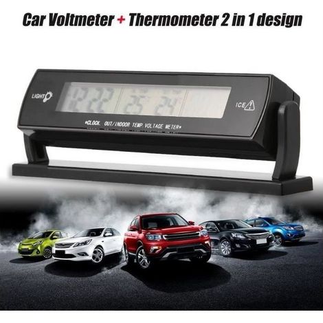 Thermomètre automatique la température de la voiture 12V 24V 2 en 1 d'horloge de compteur de tension de voiture-YIG (1/4)