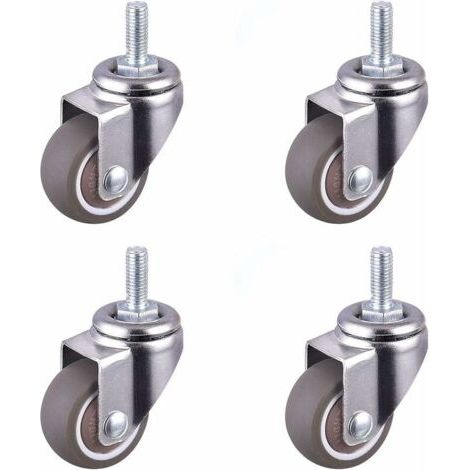 Ikodm – Roulette pivotante silencieuse 25mm – Lot de 4 roulettes en TPE – Vis filetée M6 – Pour sols durs et meubles mobiles