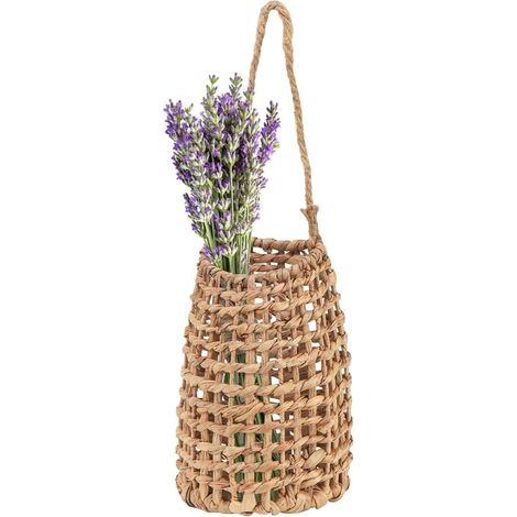 Cesta tejida para la puerta principal, cesta colgante de pared hecha de jacinto de agua, decoración de pared bohemia para el hogar, el jardín y la despensa. (1/5)