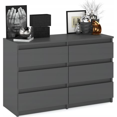 Commode meuble TV 100 cm – 6 tiroirs – Finition gris mat – Construction robuste avec glissières à billes – Design moderne pour salon (1/5)