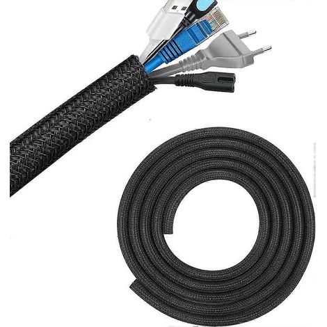 Gaine tressée pour câbles, flexible et résistante aux morsures, pour bureau, 3 m, noire. (1/5)