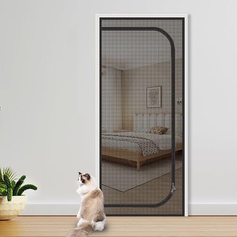 Porte Fenetre Chat, Moustiquaire Porte Chat Fermeture Eclair Porte Moustiquaire pour Chats pour Empêcher Les Animaux de s'échapper, Résistante aux Animaux Domestiques 90x210 cm (Noir) (1/5)