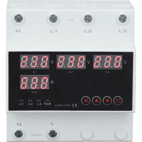 Automatischer 3-Phasen-Umschalter ATS 63A mit LED-Anzeige und einstellbarem Spannungsschutz für AC220V-Invertergeneratoren (230-300V maximal, 140-220V minimal) (1/5)