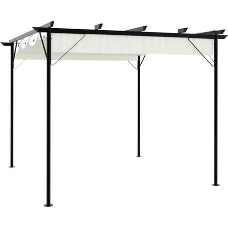 Pergola mit Versenkbarem Dach Cremeweiß 3x3 m Stahl