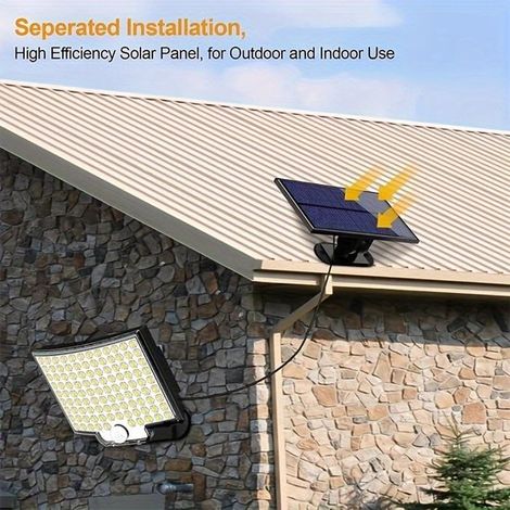 Lámpara de exterior solar con sensor，aplique de pared de 106 LED，resistente al agua IP65，ángulo de haz de 120°，aplique de jardín solar con cable