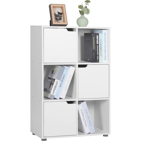 Woltu – Bibliothèque blanche 59,7x29,7x91cm – Étagère de rangement en MDF avec 3 portes et 6 compartiments – Style moderne scandinave – Imperméable et résistant aux rayures