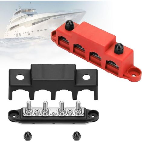 2 borniers électriques 12V-24V avec 4 blocs M8, mise à la terre pour auto, bateau, caravane (1/5)