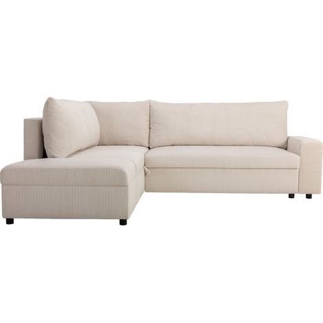 Canapé d'angle convertible réversible 4/5 places en velours côtelé beige - Malte (1/5)