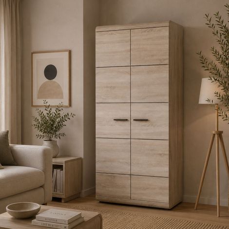 Guardaroba 2 Ante Mostaarr, Armadio Camera da Letto Appendiabiti, 2 Ripiani, 2 Ante, 80x194h cm Marrone Rovere (1/3)