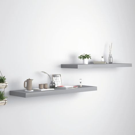 FIMEI Étagères murales flottantes 2 pcs Gris 90x23,5x3,8 cm MDF (1/5)