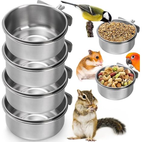 Set di 4 ciotole rimovibili in acciaio inox con clip, mangiatoia sospesa per cincillà, pappagalli, calopsitte, conuri, parrocchetti, piccoli animali (1/5)