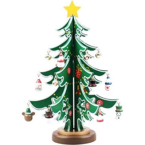 Sapin de Noël en bois DIY Ensemble de sapin de Noël miniatures créatives décorations de festival fête sapin de Noël Décoration de table pour les vacances, festival, maison, bureau, décoration de Noël (1/5)