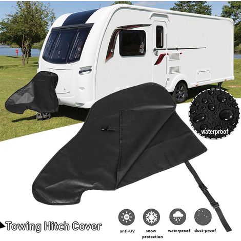 Wasserdichte Schutzhülle für Wohnwagenanhänger, schwarze PVC-Abdeckung mit Schnallenverschluss.