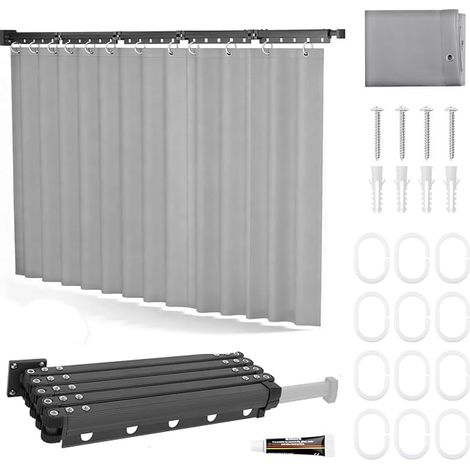 Folding Shower Curtain Rod, Adjustable Angle with Curtain (1/2)