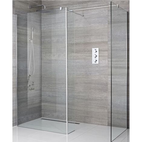 Milano Portland Chrome Corner Walk In Wet Room Shower Enclosure with 800mm & 760mm Screens Return Panel and Support Arms - 400mm Tile Insert Shower Drain (1/5)